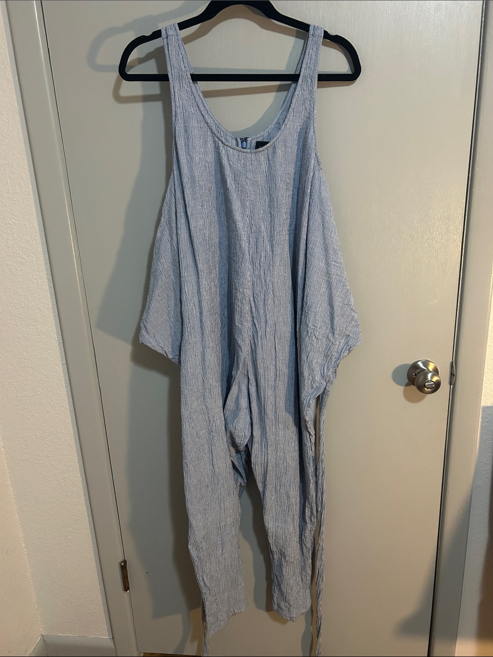 Hatch Maternity Wrap Around Jumpsuit - Blue and White Striped 100% Cotton Romper